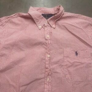 Polo Ralph Lauren short sleeve red striped untucked fit button up‎
